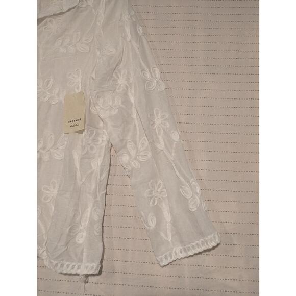 Sapphire Collection Embroidered White Blouse Womens Small Floral - Picture 7 of 12